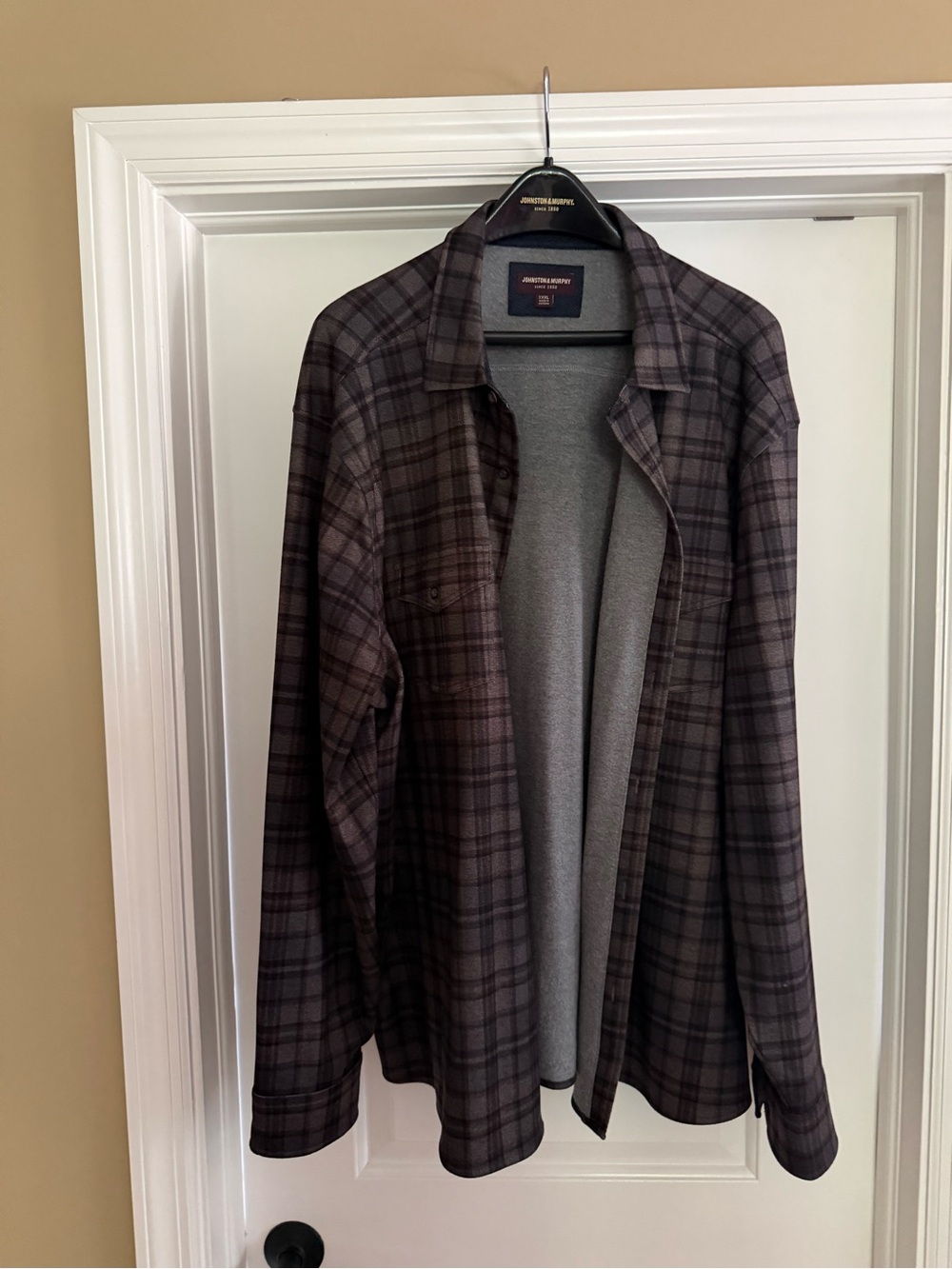Johnston & Murphy Men's Plaid Lightweight Shirt. Brown/Gray